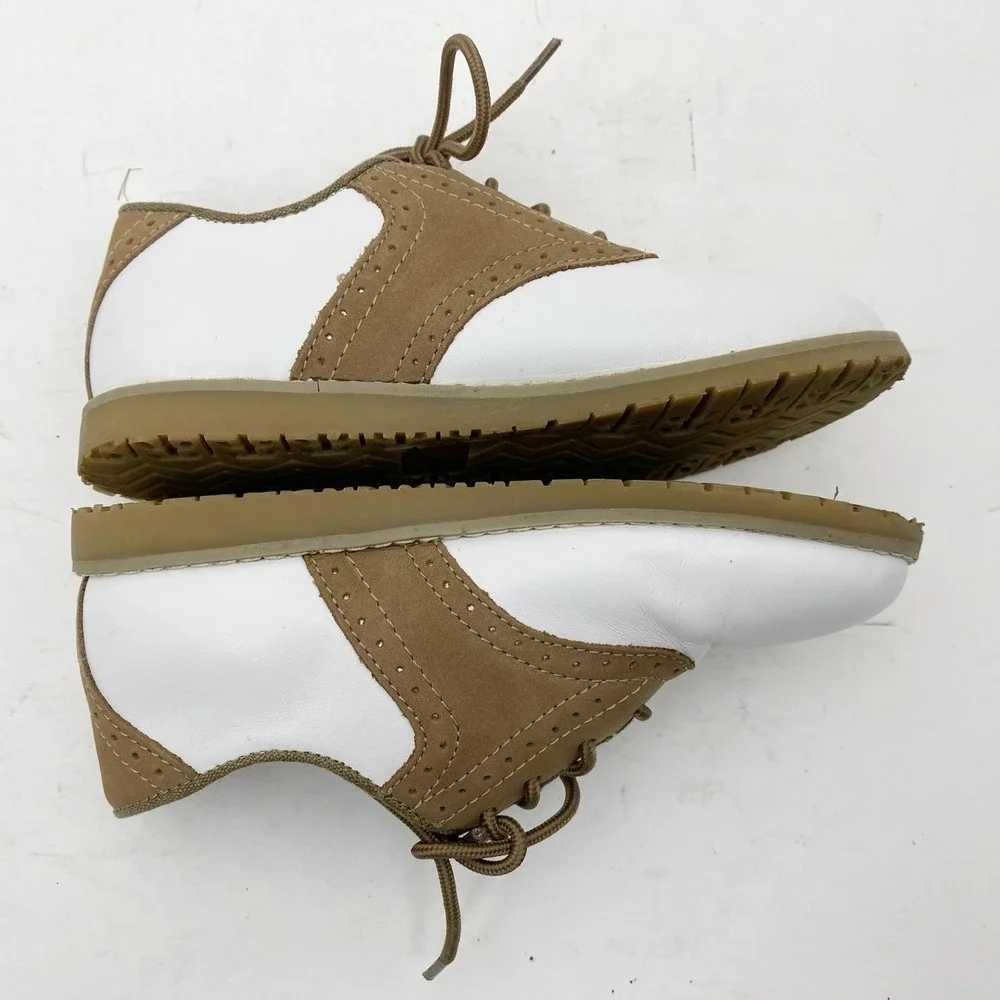 L'Amour White and Tan Kids Saddle Oxfords